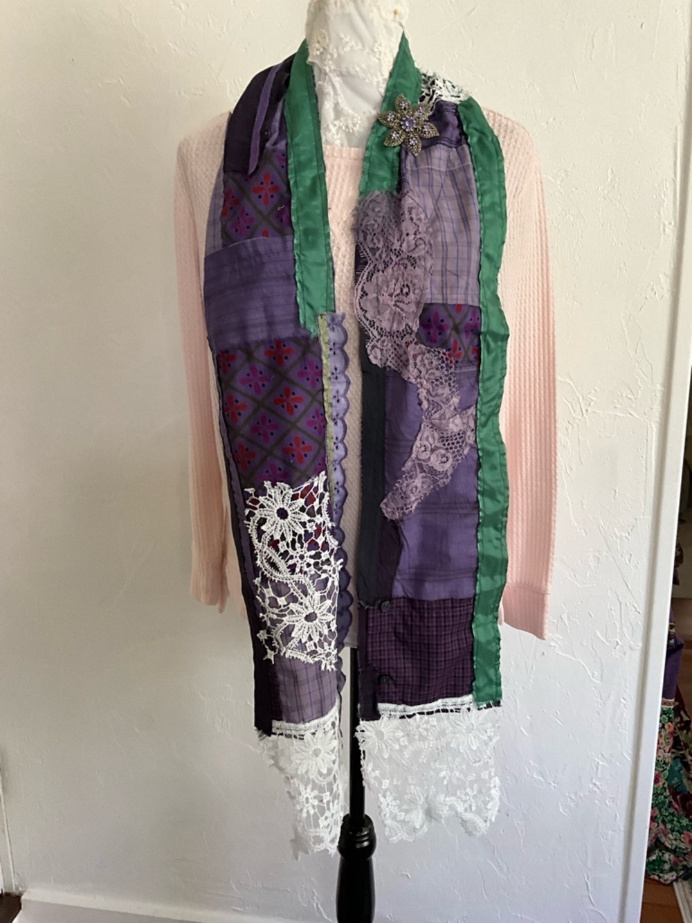 Handmade Patchwork Lace Scarf One Size - Picture 2 of 5